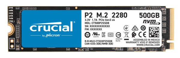 Crucial P2 - 500 GB SSD - intern - M.2 2280 - PCI Express 3.0 x4 (NVMe)